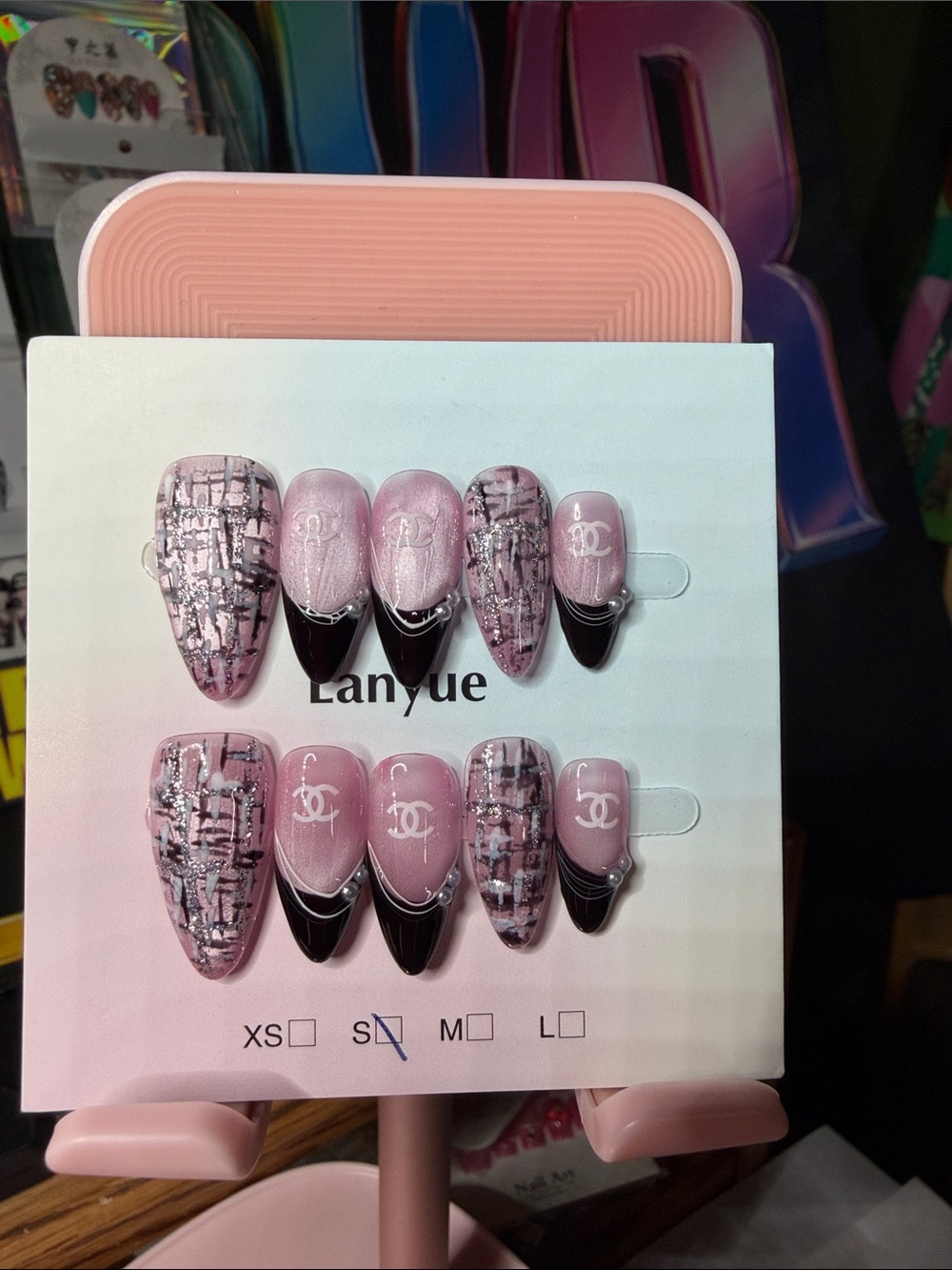 CHANEL Pink, Black & Silver Logo Accent Press-On Nail Set - Picture 3 of 3